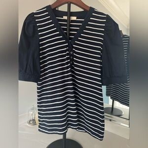 LOFT Black and White Striped Knit Top US M